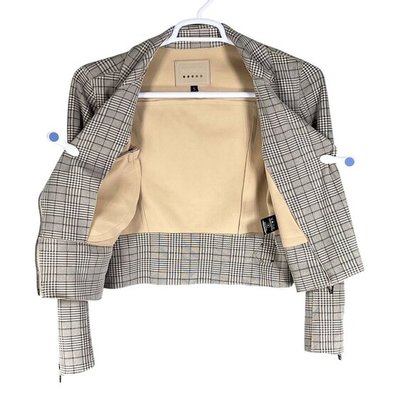 BlankNYC S Windowpane Plaid Moto Jacket Asymmetrical Zip Pockets Faux Suede Chic - Picture 2 of 16